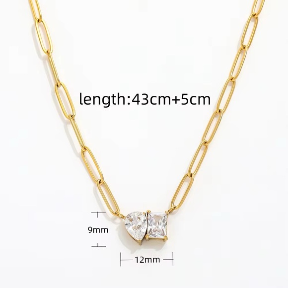 18K Gold Plated - Necklace with Heart and Square Pendants - Picture 10 of 11